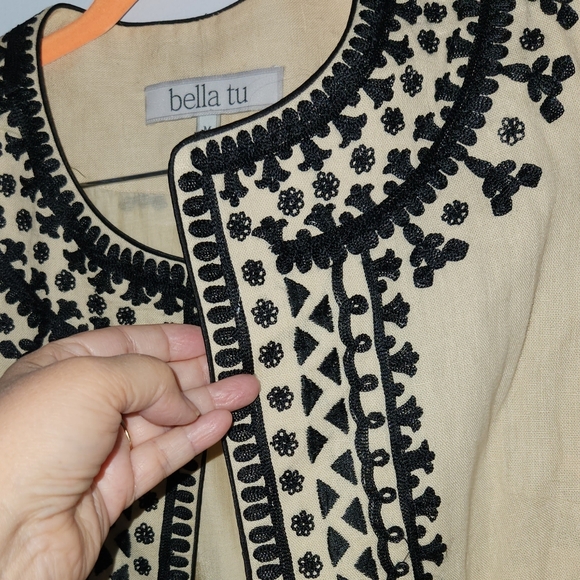Bella Tu Ceci Embroidered Jacket M Beige Black - Picture 5 of 8
